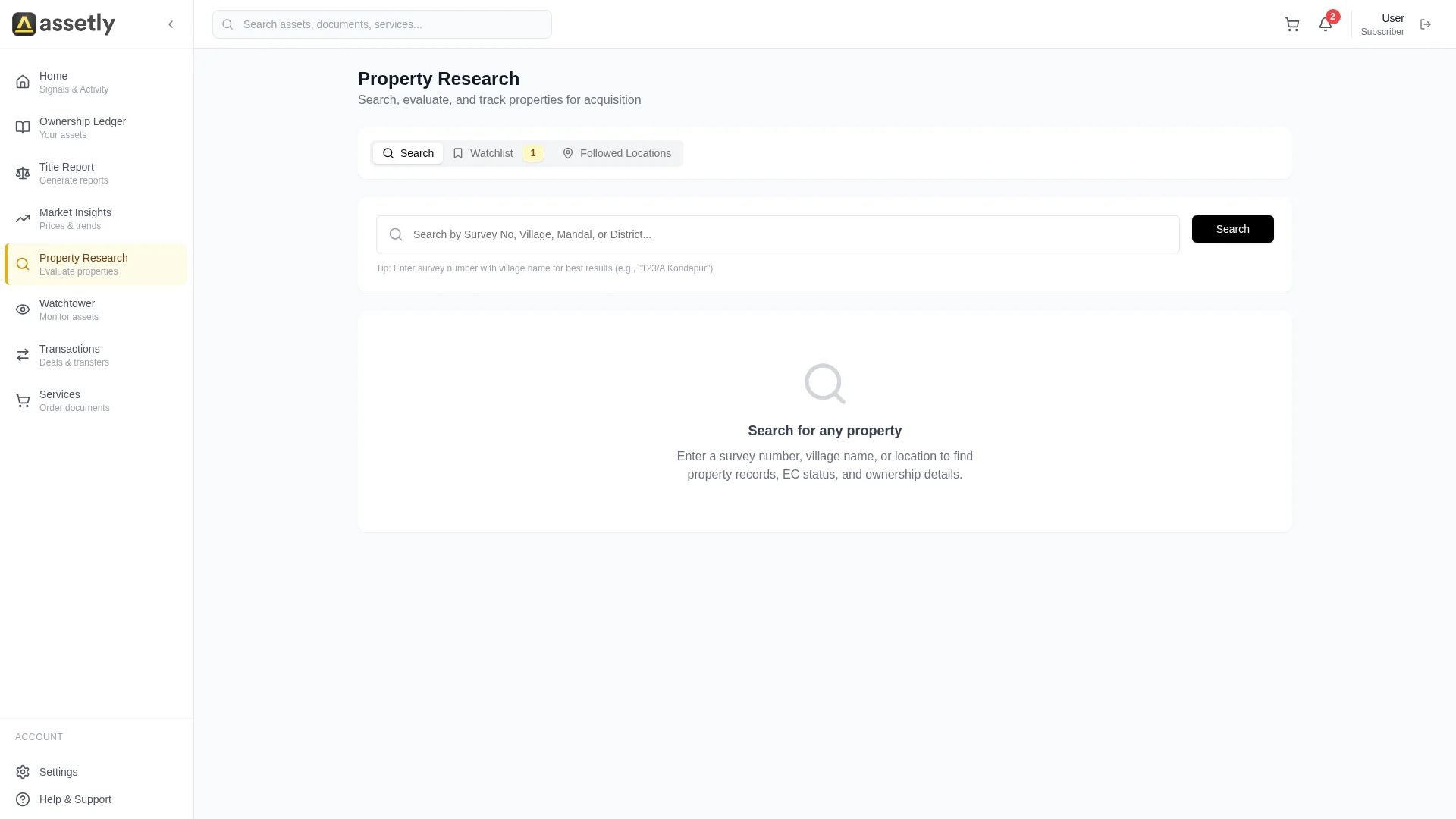 Assetly AI-powered property research and title verification tool
